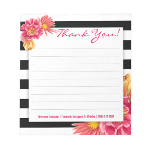 Black and White Stripes with Pink Flowers Notepad