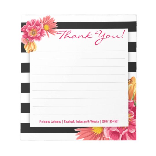 Black and White Stripes with Pink Flowers Notepad