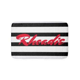 Black and white stripes with red bath mat