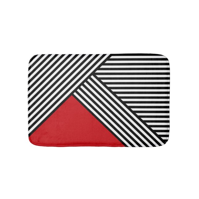 Black and white stripes with red triangle bath mat (Front)