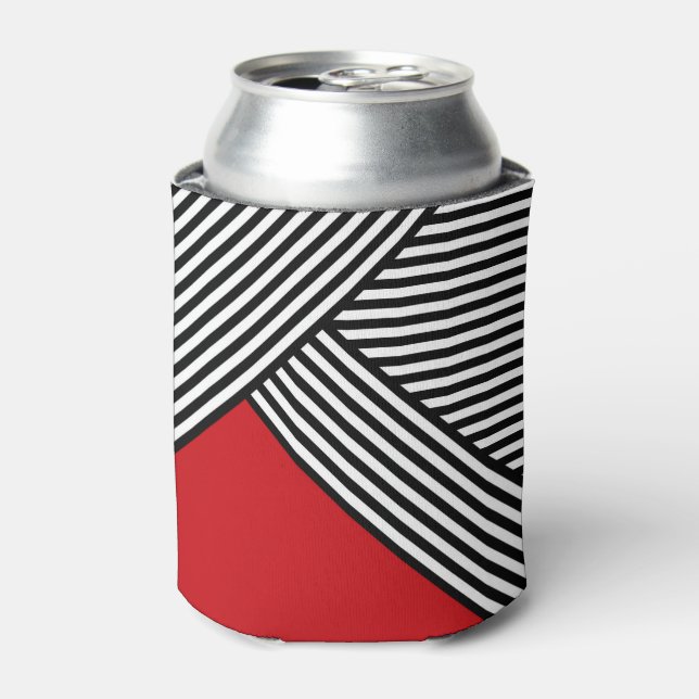 Black and white stripes with red triangle can cooler (Can Front)