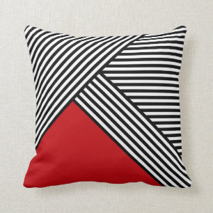Black and white stripes with red triangle throw pillow