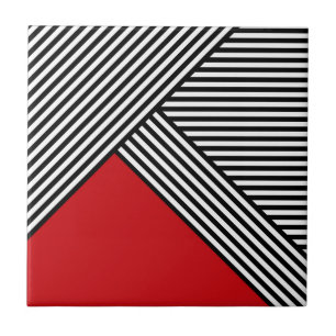 Black and white stripes with red triangle tile