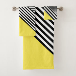 Black and white stripes with yellow triangle  bath towel set