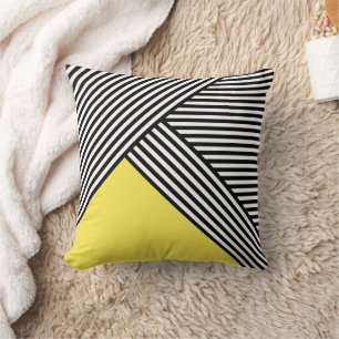 Black and white stripes with yellow triangle  throw pillow