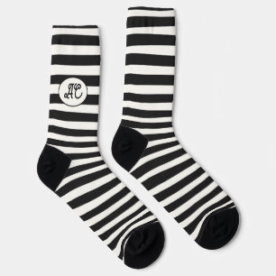Black and white stripes with your initials socks