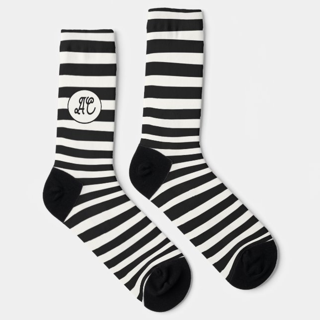 Black and white stripes with your initials socks (Right)