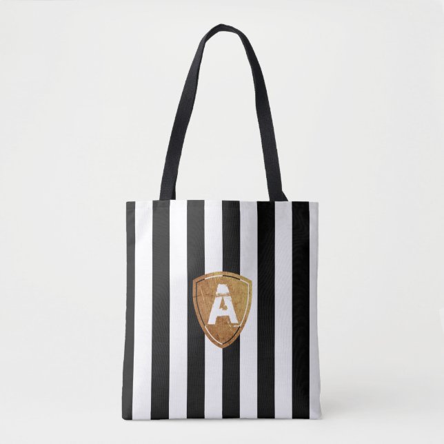 Black and White stripes with your Monogram Tote Bag (Front)