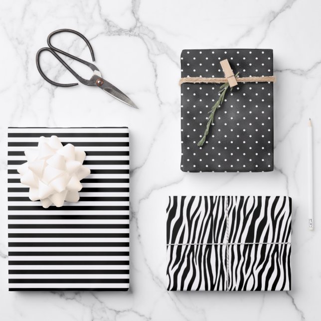 Black and White Stripes Wrapping Paper Sheet (Front)