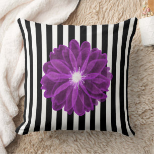 Black and White Stripes Xray Flower Floral Pattern Throw Pillow