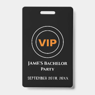 Black and White Stylish Bachelor Party VIP Access  Badge