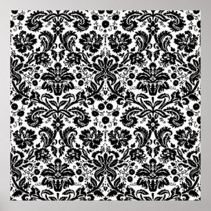 Black and white stylish damask pattern poster