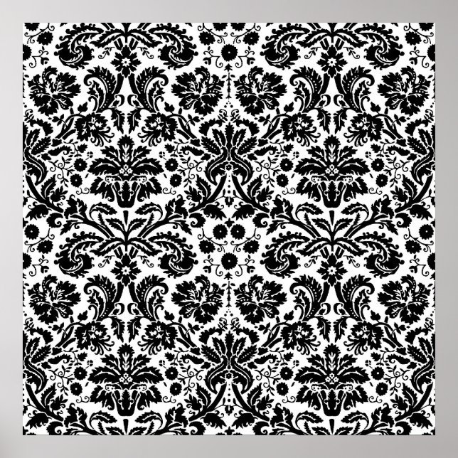 Black and white stylish damask pattern poster (Front)