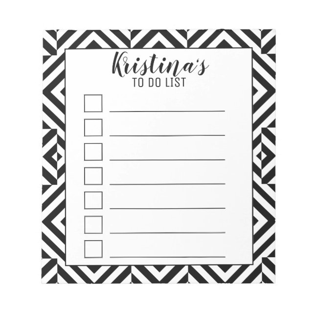 Black and White Stylish Personalized To Do List Notepad (Front)