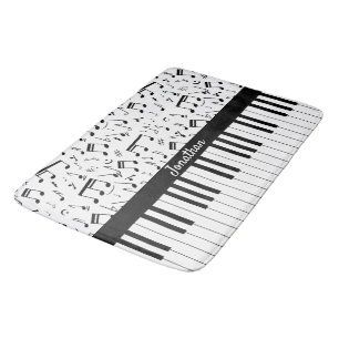 Black and White stylish piano keys and music notes Bath Mat