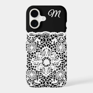Black and White Stylish Retro Lace Monogrammed