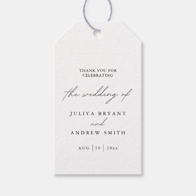Black and white stylish script wedding gift tags (Front)