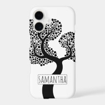 Black and white stylized tree and name