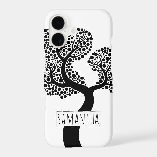 Black and white stylized tree and name