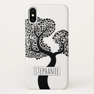 Black and white stylized tree and name Case-Mate iPhone case