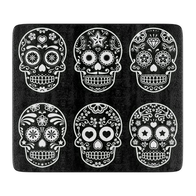Black and White Sugar Skull Cutting Board (Front)
