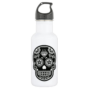 Black and White Sugar Skull Diamond 532 Ml Water Bottle