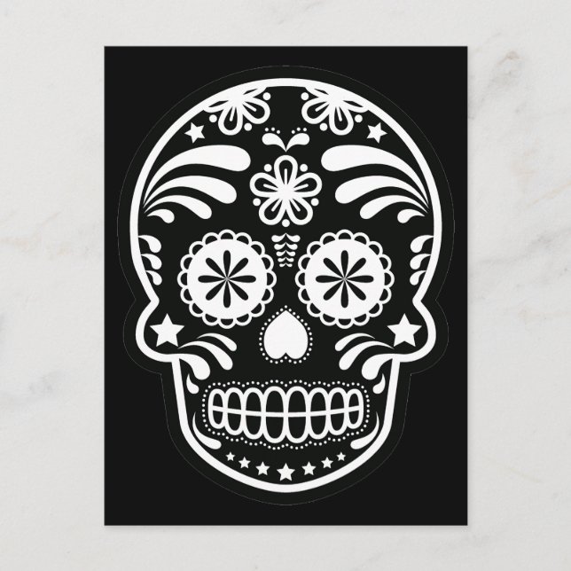 Black and White Sugar Skull Flower Postcard (Front)