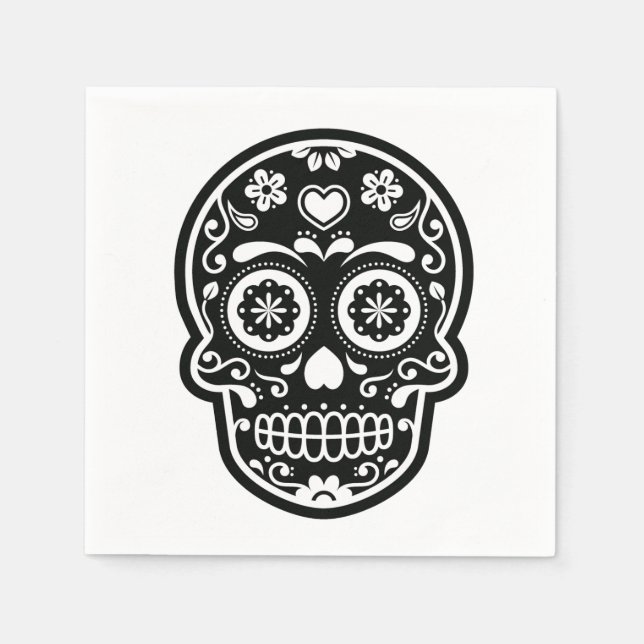 Black and White Sugar Skull Heart Napkin (Front)