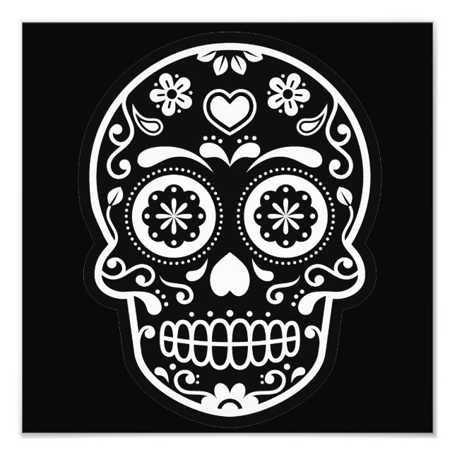 Black and White Sugar Skull Heart Photo Print (Front)