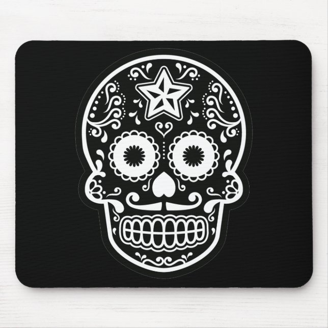 Black and White Sugar Skull Star Mouse Pad (Front)