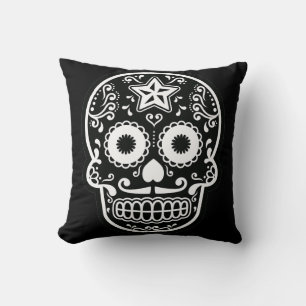 Black and White Sugar Skull Star Pillow