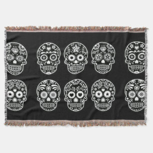 Black and White Sugar Skull Throw Blanket