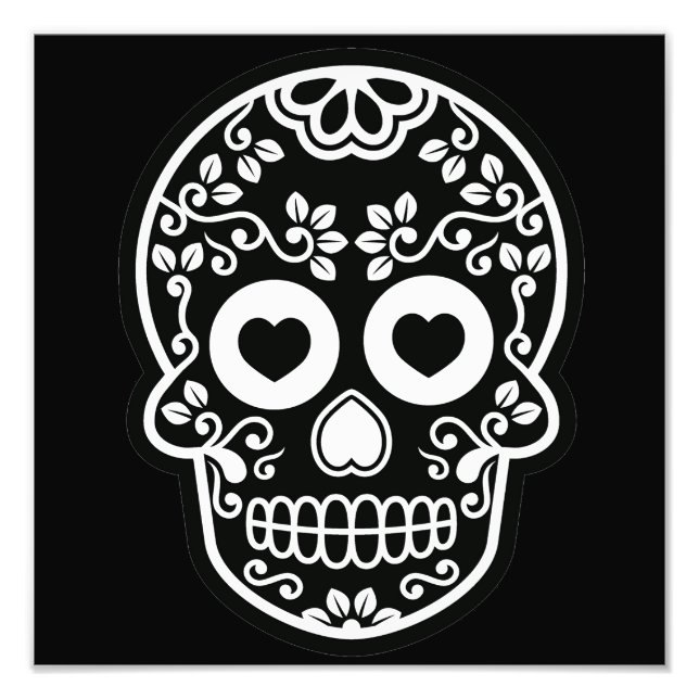 Black and White Sugar Skull Vine Photo Print (Front)