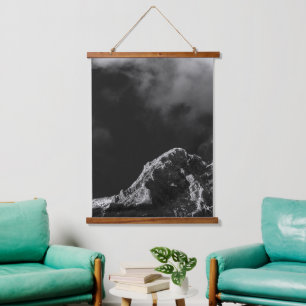 Black and white sun illuminated mountain hanging tapestry