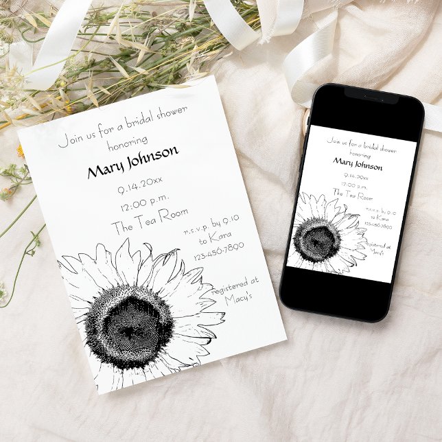 Black and White Sunflower Bridal Shower Invitation (Creator Uploaded)