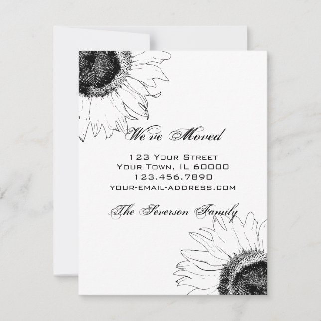 Black and White Sunflower Change of Address Announcement (Front)