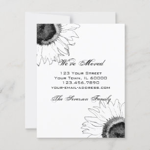 Black and White Sunflower Change of Address Announcement