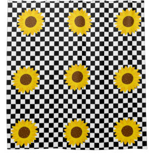 Black and White Sunflower Chequered Flower Pattern
