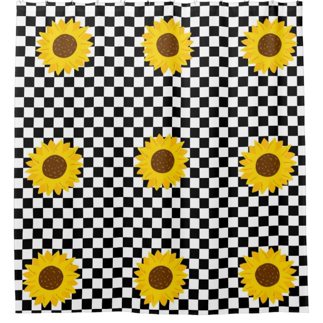Black and White Sunflower Chequered Flower Pattern (Front)