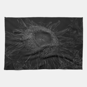 Black And White Sunflower Sketch Design Kitchen Towel