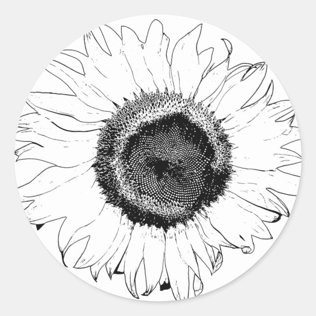 Black and White Sunflower Sticker (Front)