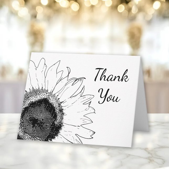 Black and White Sunflower Thank You Card (Creator Uploaded)