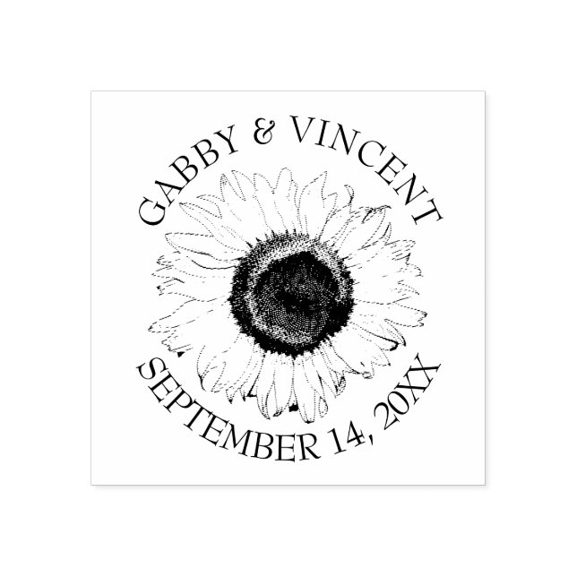 Black and White Sunflower Wedding Rubber Stamp (Imprint)