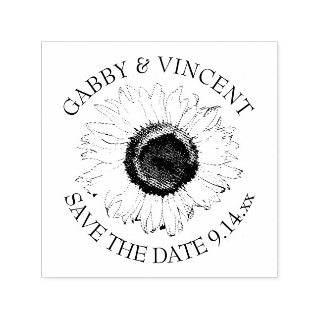 Black and White Sunflower Wedding Save the Date Self-inking Stamp (Design)