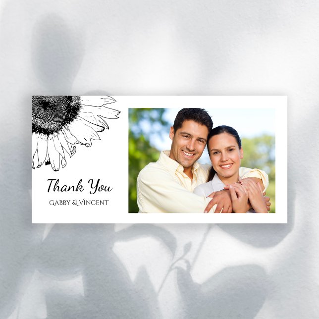 Black and White Sunflower Wedding Thank You Card (Creator Uploaded)