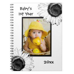 Black and White Sunflowers Baby's First Year Notebook