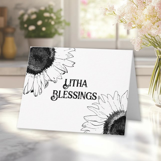 Black and White Sunflowers Litha Summer Solstice  Card (Creator Uploaded)