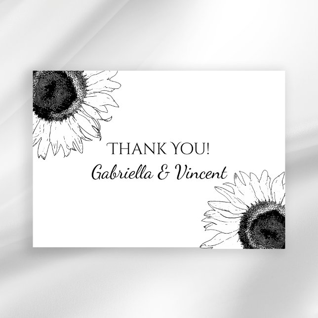 Black and White Sunflowers Wedding Thank You Note Card (Creator Uploaded)