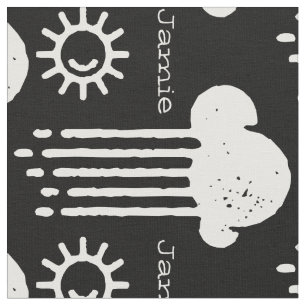 Black and White Sunshine Rain Cloud Personalized Fabric