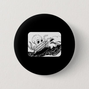 Black And White Surfing Octopus 2 Inch Round Button